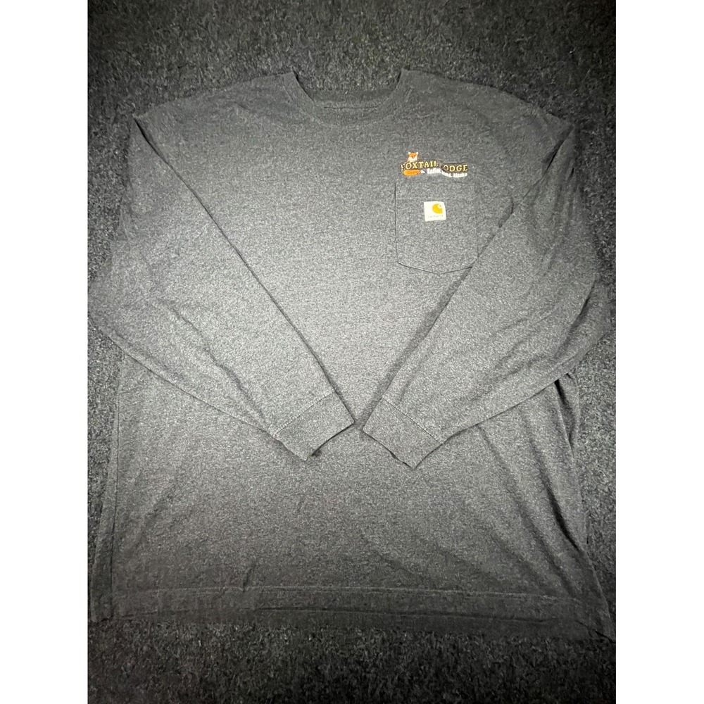 Carhartt Pocket Shirt Mens 2XL Gray Foxtail Lodge Kodiak Alaska Logo Long Sleeve